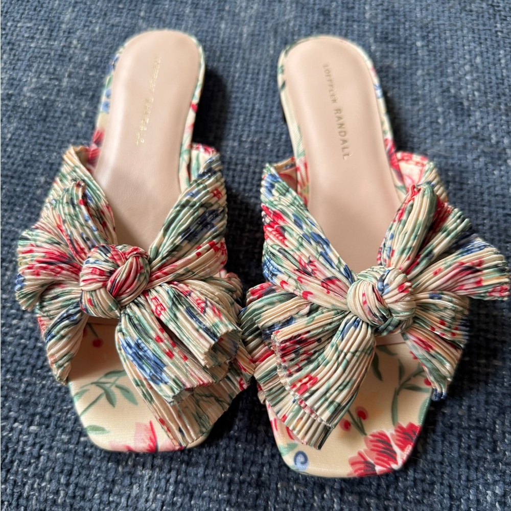 Loeffler Randall Multicolor Plisse Bow Knot Floral Slide Sandals Size 7